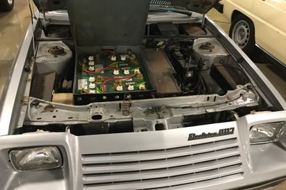 1982 Dodge Dart Electric featured 20 batteries.  5 shown here in the front and 15 in the rear of the car.